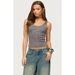 Edikted Women's Beaded Fringe Ribbed Tank Top