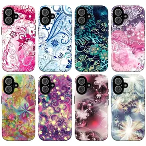 Abstract Floral Colorful Swirl Flower Tough Shockproof Rugged Protective Cover, Military Grade Drop Protection, Vintage Floral Swirl Pattern Aesthetic Design for iPhone 11 12 13 14 15 16 17 Pro Pro Max Plus