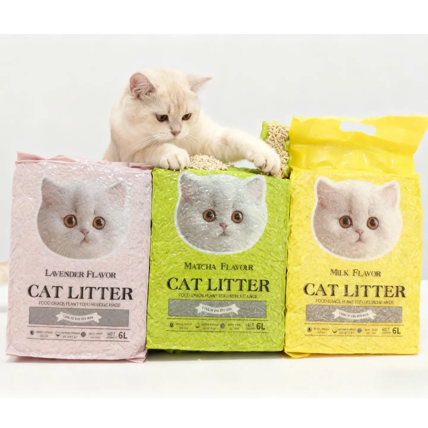 Matcha-Milk Tofu Cat Litter Pellets - 3-Bag Value Pack (13.7 lbs Total), 1.5-Month Supply, 99.9% Dust-Free, Instant Clumping, Natural Odor Neutral, Ammonia Trap, Water-Soluble, Septic-Safe Flushable for Cat Toilet & Tray