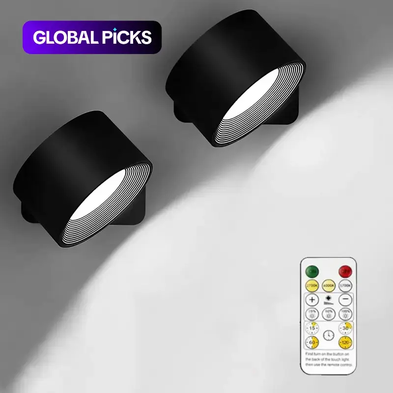 USB Rechargeable 360° Adjustable LED Wall-Mounted Night Light with Remote Control, Indoor Decorative Home Lighting Bedroom Lighting Wall Light for Bedroom, Display Wall, Cabinet and Hallway LED Nightlight #GLOBAL PICKS
