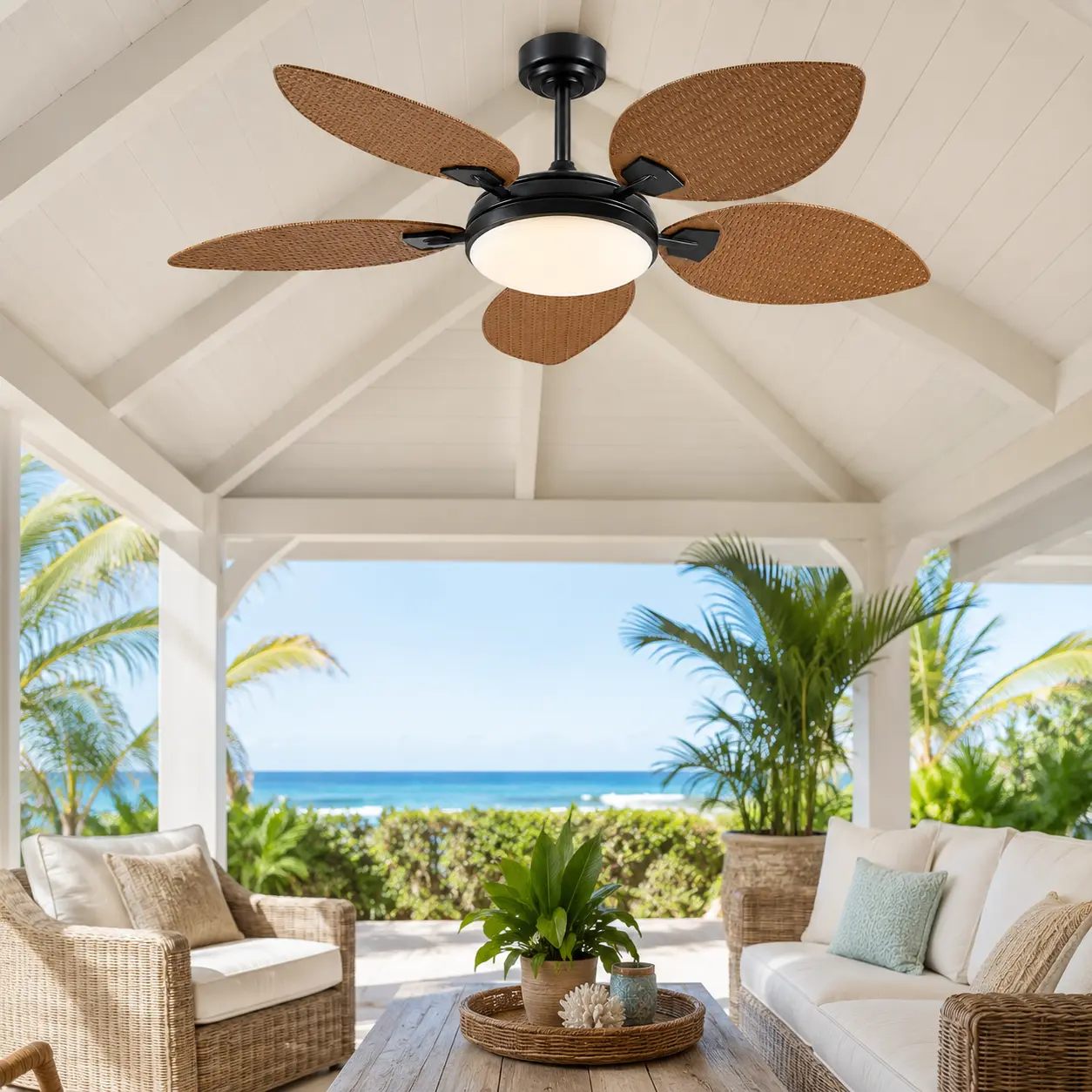62 Inch Indoor Outdoor Ceiling Fan with Light, Waterproof Farmhouse Fan with APP, Remote Control & Dimmable LED
