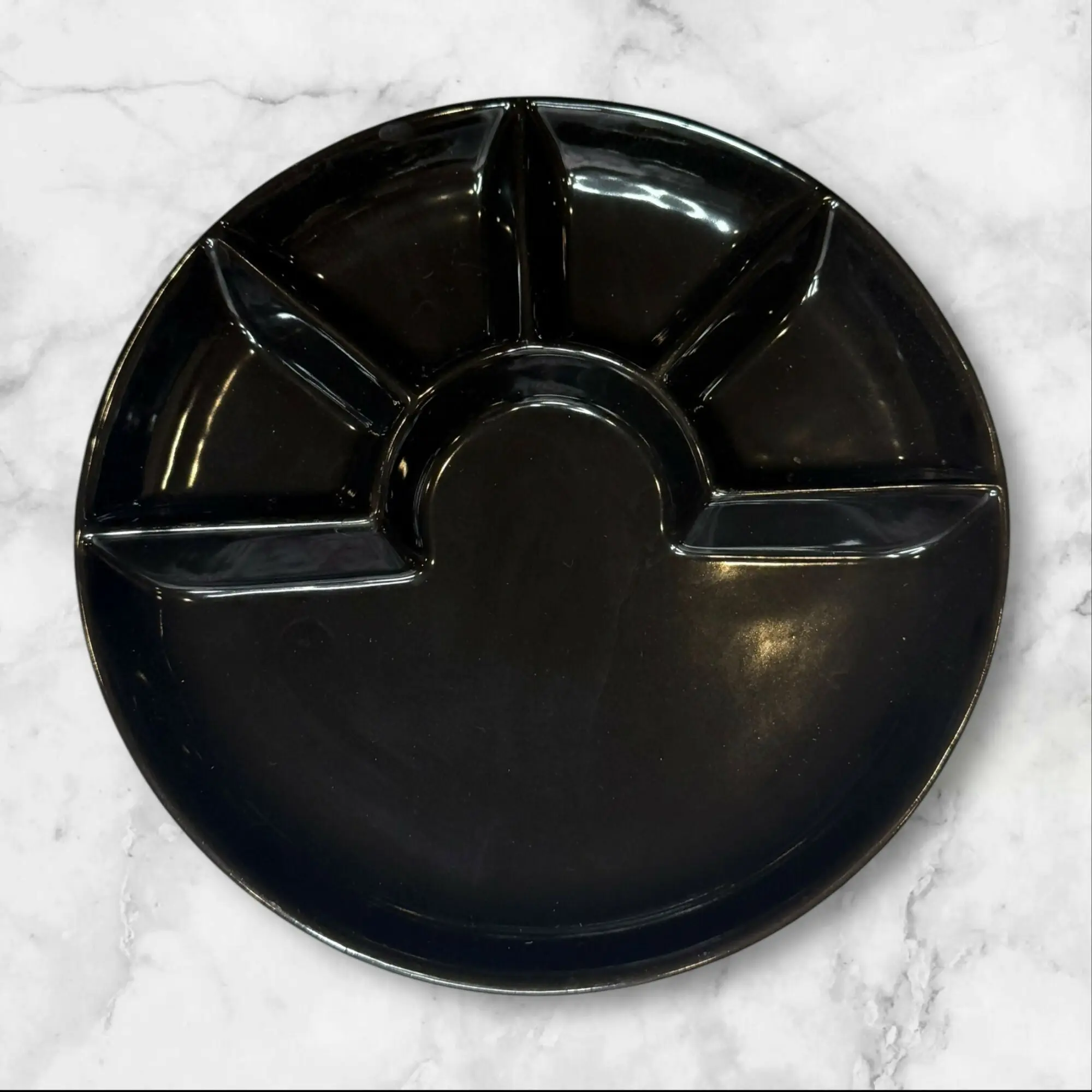 Black Stoneware Divided Plates | Set of 4 | Appetizer Snack Trays | Great Condition