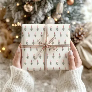 [Sale off up to 50%] Vintage Mistletoe Christmas Wrapping Paper Small Scale Classic Holiday Pattern Gift Wrap Festive Winter Season Gift Packaging Supplies