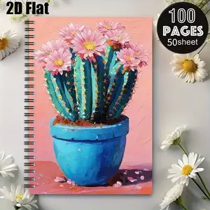 1 Spiral Coil Notebook 5.7x8.26 Inch, Vibrant Cactus Art Design, Durable Binding, Perfect for Daily Journaling, Travel Notes, Home Office Use, Birthday Gift for Plant Lovers, Back to School Supplies, Thanksgiving Present for Stationery Enthusiast