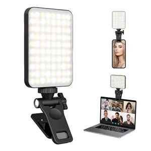 Portable LED Selfie Light with Front & Back Phone  Clip,  High Power 60 LED 2000mAh Rechargable Camera Fill Light for Summer, 3 Light Modes Clip on Ring Light for Tablet/ Laptop/ Camera/ Tripod, Zoom Call Video Fill Light for Camera Use