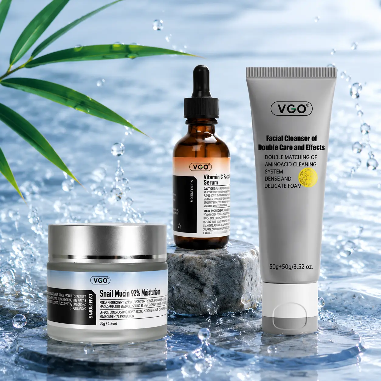 VGO Skincare Essentials – Facial Cleanser, Serum & Snail Cream for Daily Hydration Care