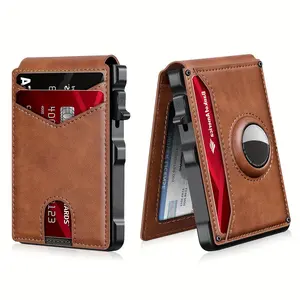 Airtag Wallet For Men, Men's Smart Wallet For Air Tag RFID Blocking, Carbon Fiber Minimalist Bifold Pop Up Aluminum Alloy Credit Card Case Holder With ID Window