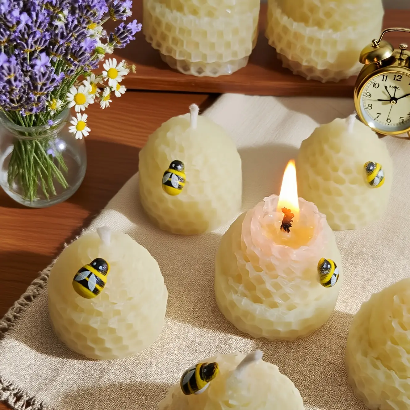 12-Pack Honeycomb Shaped Beeswax Candles  Mini Tea Wax Beeswax Aroma Dreamy Warm Light Atmosphere Essential for Home Decoration Ritual Purification Parties and Holiday Celebrations Comes with a Delicate  Box