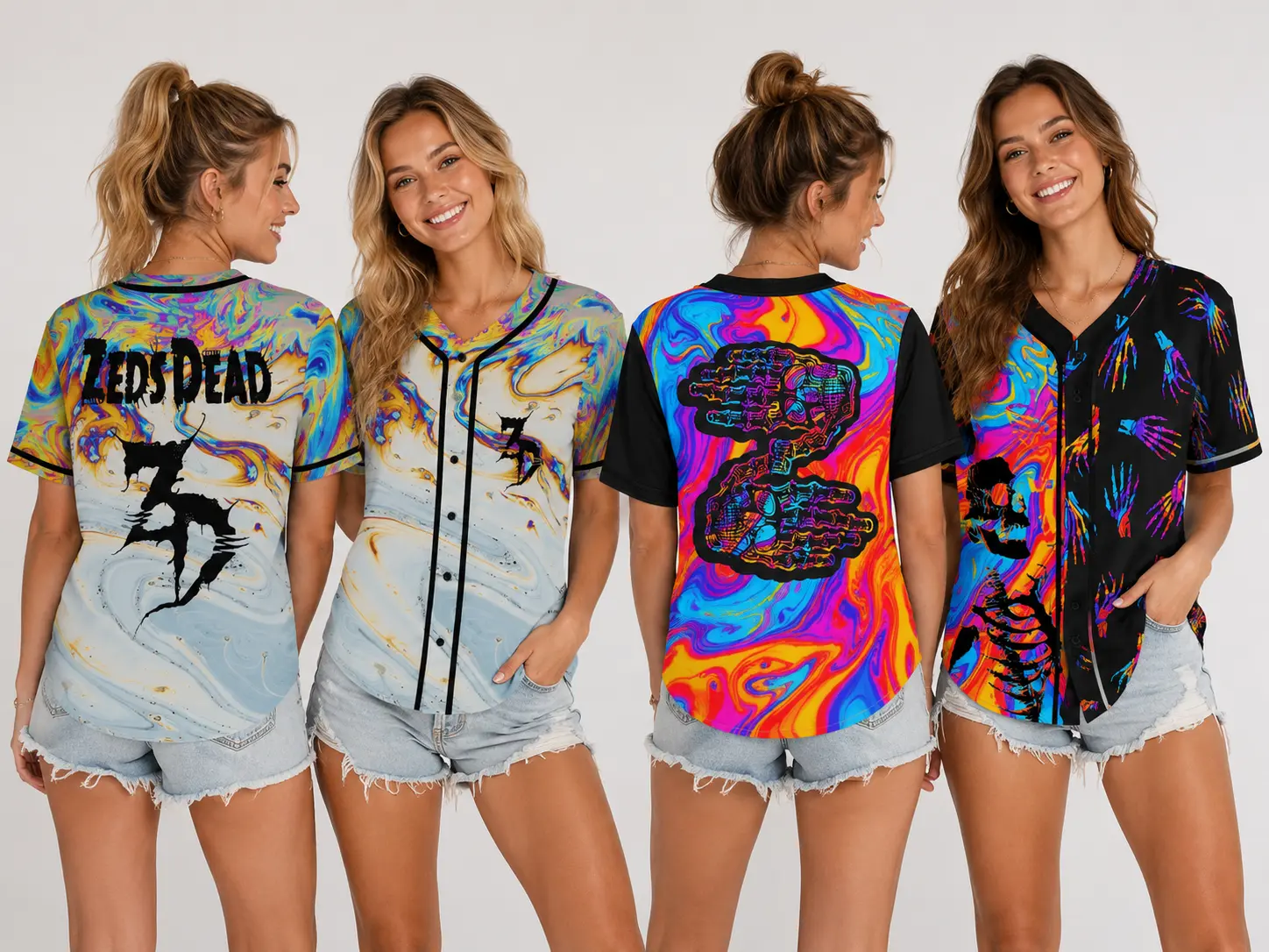 Zeds Dead Trippy Dry Hands Rave Baseball Jersey, Dark Liquid Rave Shirt, EDM Music Shirt, Short Sleeve Shirt Button-Up Shirt, 420 Lover Graphic Shirt, Gift For Baseball Fan EDM Electronics Music