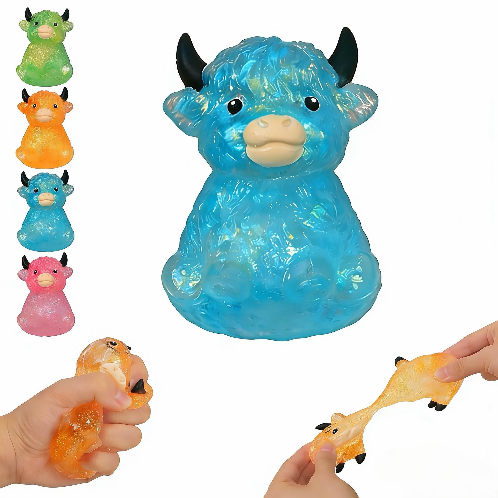 Cow Squishy Stress Relief Fidget Toy, Glitter Slow Rising Stretchable TPR Material, Cute Animal Sensory Toy For Kids Adults Cow Lovers, Easter Basket Stuffer & Daily Gifting