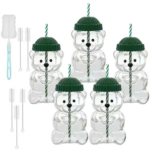 5 Park 20oz colonova Bear Cup 2025 New Teed Bear Straw Cup, Cute Bears Plastic Cup with Straw, Reusable Plastic Tumbler with Lid for Iced Coffee, Milk Tea, and Cocktails