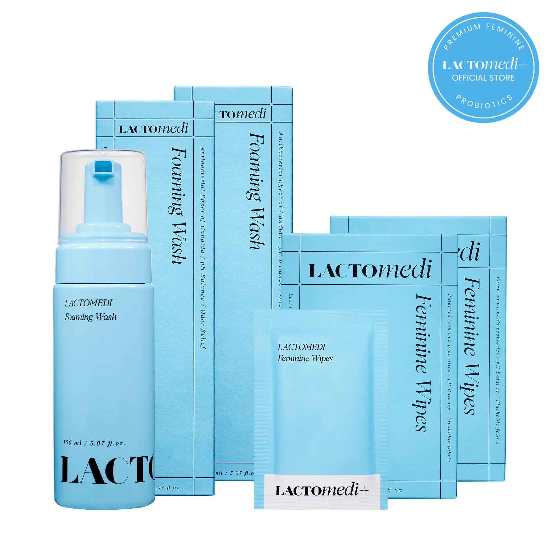 Lactomedi Foaming Wash & Feminine Wipes 2+2 Set | Daily Gentle Intimate Cleansing Bundle, Feminine Hygiene Essentials