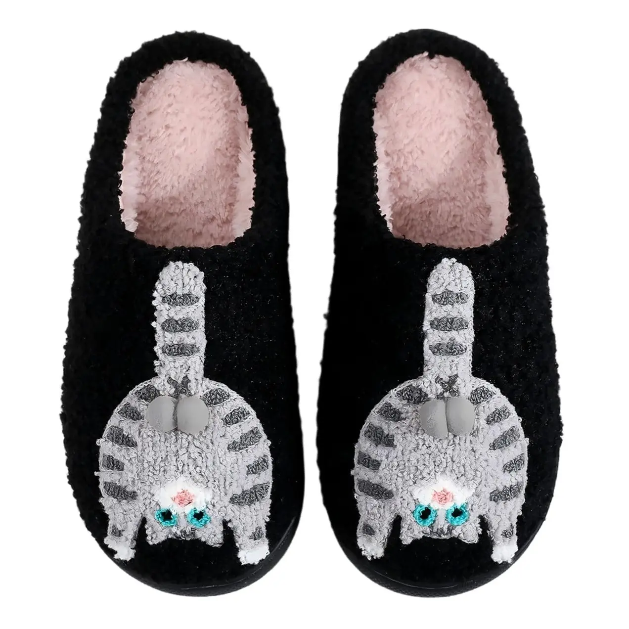 Women's Cute Cat and Corgi Slippers, Fuzzy Plush House Shoes, Warm Non Slip Indoor Slides for Bedroom and Winter Gifts
