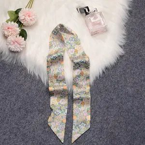 1 Piece 47 inches long floral print Fashion scarf, headband scarf, hair ribbon, handbag handle wrap, purse scarf, Neckerchief Scarf for women, scarf for bag