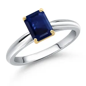 Gem Stone King 10K Two Tone Gold Gemstone Birthstone Engagement Ring For Women | Emerald Cut 7X5MM | Available in Size 5,6,7,8,9
