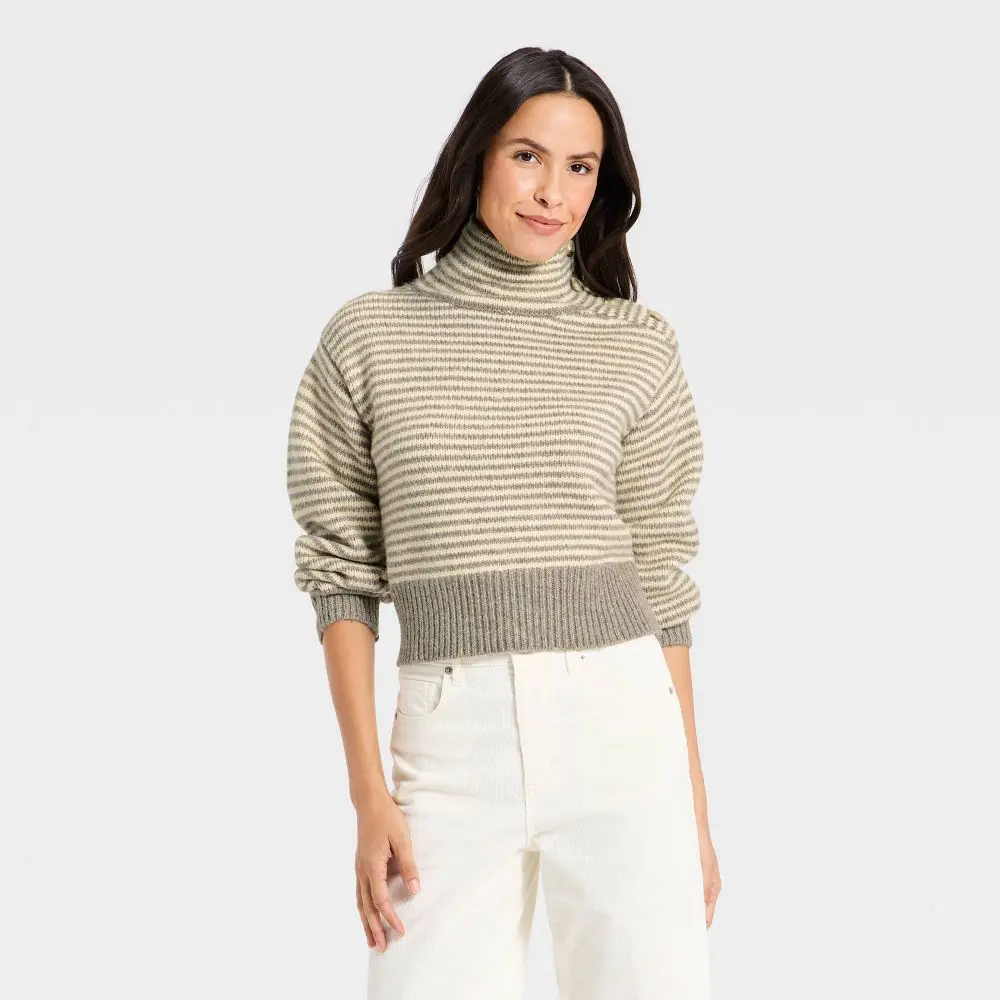Women's Mock Turtleneck Button Pullover Sweater - Universal