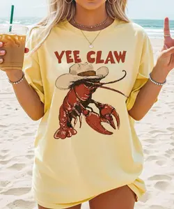 Comfort Colors Lobster Cowboy Shirt, Trendy Yee Claw Tee, Funny Lobster Shirt, Western Beach Top Amalfi Coast Trip, Tomato Girl Summer