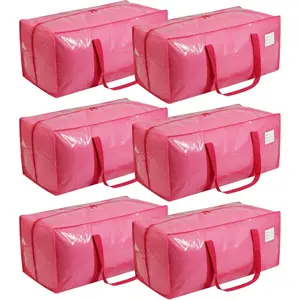PLL 6 Pack Extra Heavy Duty Large Moving Bags with Comfortable Handle &  Zipper,Storage Totes for Space Saving Moving Storage College Supplies Alternative to Moving Box,Pink