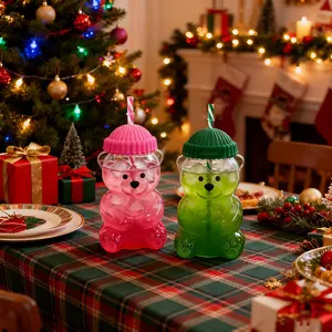 Bear Straw Glass Cup Tumbler, 20 Oz Large Capacity, Leak-Proof Lid, Safety Design, Suitable for Coffee Tea Juice Milk, Cute Style Universal Drinking Cup