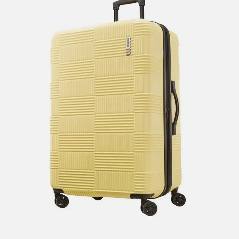 American Tourister Large Checked Luggage Suitcase 28" Hardside Spinner 8-Wheel yellow