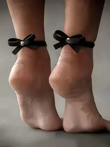 2 Piece Punk Style Leather Bow Anklet Set, Simple Heart Design, Plain Pattern, Boho Fashion Accessory, All Seasons Wear, Trendy Jewelry, Trendy Jewellery Accessories