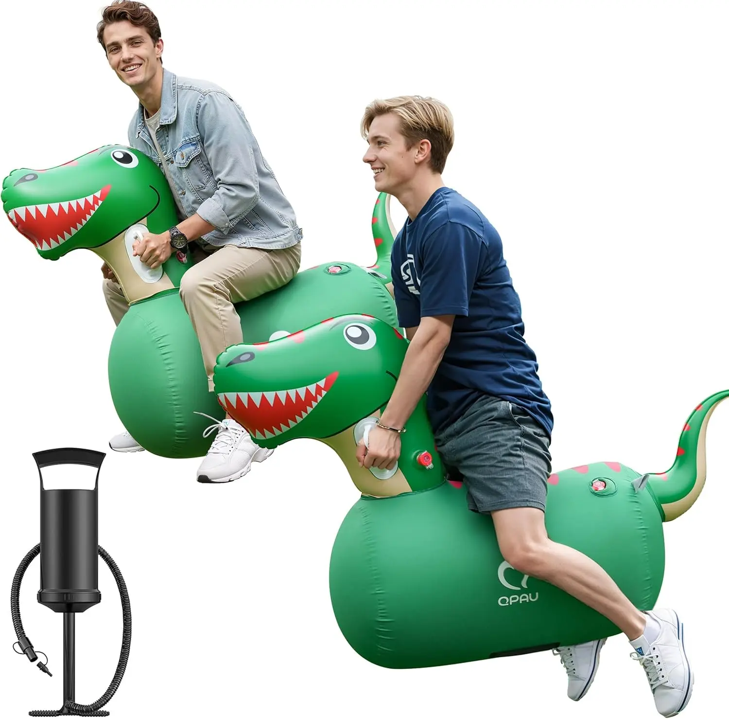 Inflatable Bouncy Dinosaur Toys 2 PCS with Hand Pump, Heavy Duty Giant Bouncy Pal, 220lbs Load Capacity, Ride On Bouncy Animal Hopper Toy, Indoor Outdoor Bouncers for Kids Girls Boys Ages 5+