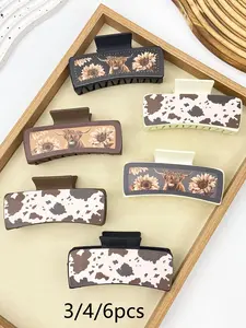 cute cow hair claws for women, fun animal printed square hair claws, large hair claws suitable for people with multiple hair sizes, Hair Claws Set, hair accessories for women, New Year gifts, sweet campus hair accessories, Ponytail Claw Clip