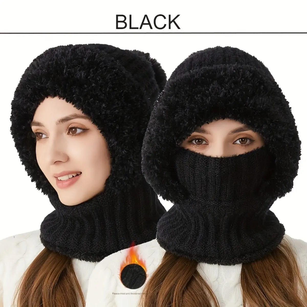 Winter Hat Scarf Combo Women Fleece Lined Face Mask Windproof Neck Warmer Cold Weather Outdoor Cycling