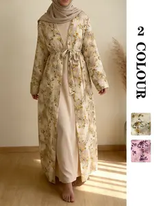 Spring Summer Versatile Chiffon Printed Abaya with Pockets, Wide Sleeve Design, Wrinkle Resistant, Easy Care, Perfect for Work/commute