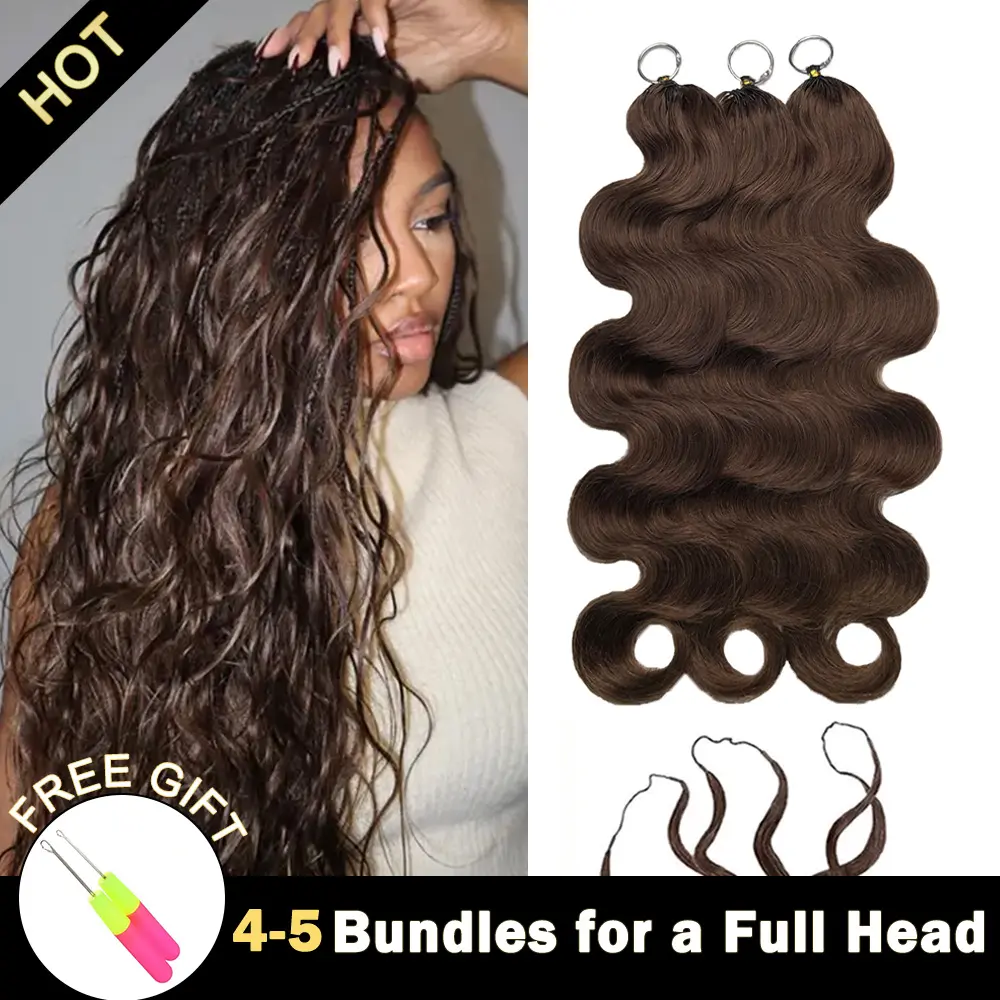 New Ramiss #4 Chocolate Brown Body Wave Crochet Human Hair For Miracle Knot Highlight P4/27 Pre-Separated Feather Crochet Hair 50g/Pack, 40 Strands/Pack 4-5 Packs for Full Head Time Saving Protective Styles Light Weight No Tension Reusable