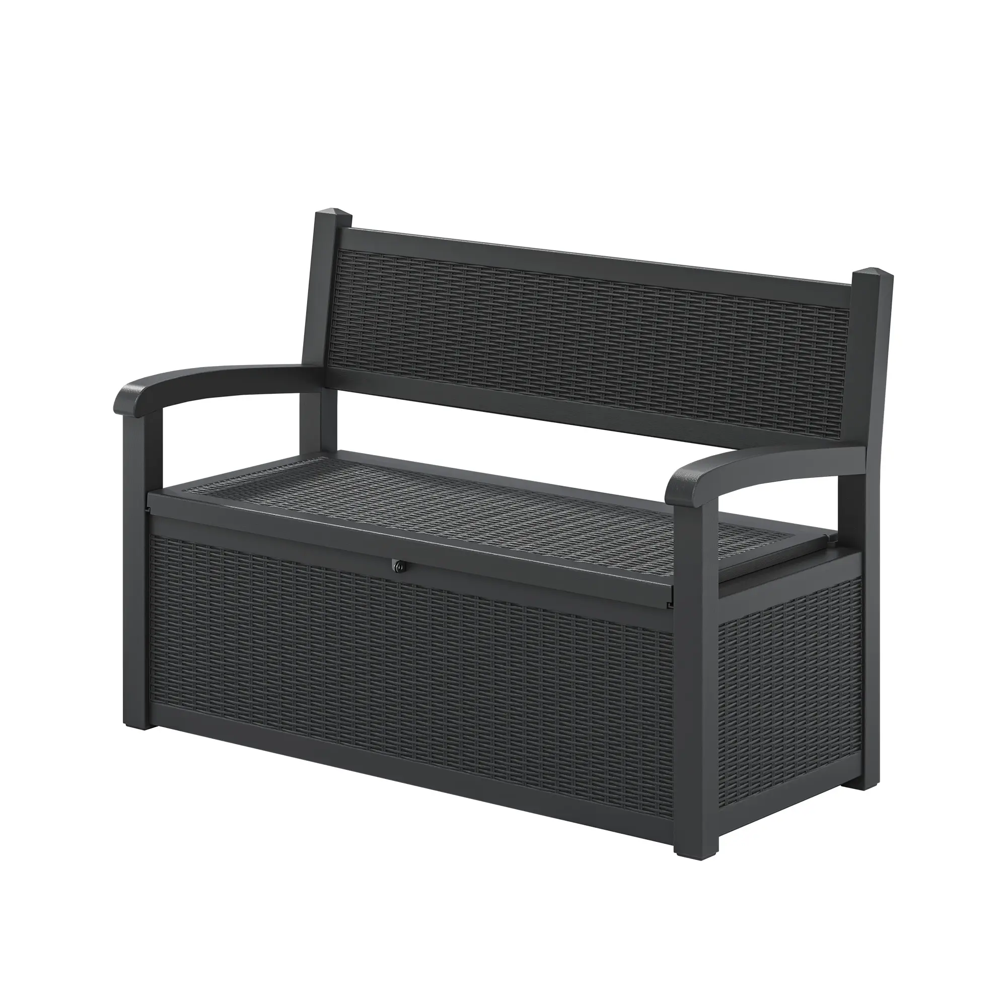 70 Gal Plastic Deck Bench - Water Resistant, Doubles as Storage Box, Assembly Required, for Outdoor Seating, Cushions, Garden Tools, Pool Supplies