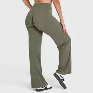 Women’s sports and leisure pants with high elasticity and a high waist; wide-leg pants with a cinched tummy and peach-shaped butt; slim yoga pants; straight-leg pants for women’s bottoms