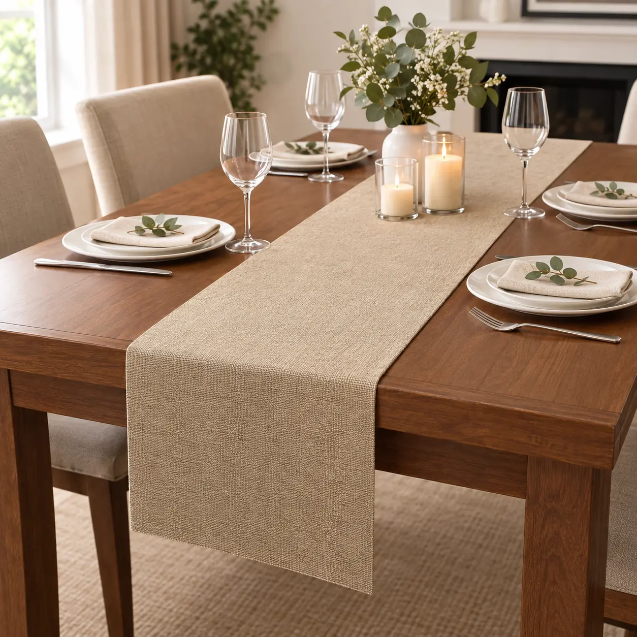 Rustic Farmhouse Polyester Rectangular Table Runner - 11.02in Wide, 2 Extra Long Sizes (118.1in/196.85in), Washable Farmhouse Home Decor for Wedding Decorations, Banquet Events