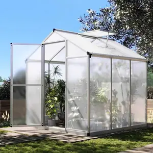 6x6 ft Greenhouse for Outdoors, Polycarbonate Greenhouse with Quick Setup Structure and Roof Vent, Aluminum Large Walk-in for Outside Garden Backyard
