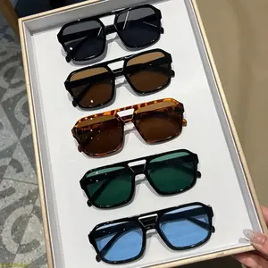 Unisex 5-Pack Fashionable Vintage Trendy Retro Aviator Sunglasses - Large Size, Square Frame, Black Lenses, UV400 Protection, Fashionable Sunglasses, Vintage Trendy Sunglasses