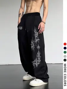 Men's Casual Loose-Fit Drawstring Pants, Thorn Cross Print Sweatpants, All-Season Comfortable Long Trousers for Everyday Wear, Casual Loose Fitted