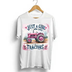 Custom Pink Heart-Themed DTF Print - Ready-to-Press Direct-to-Film Print for Tractor-Loving Girls' T-Shirt DIY Crafts