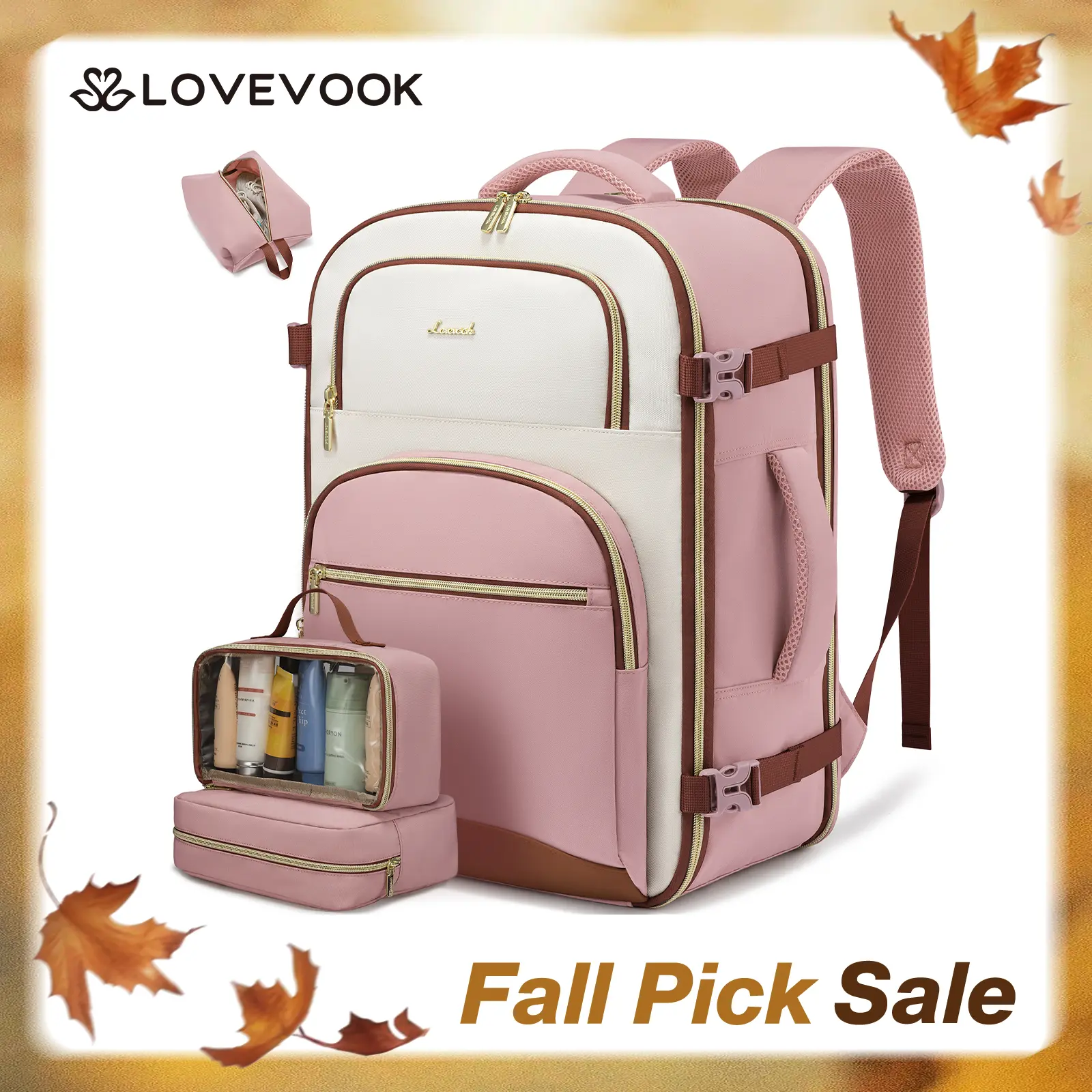 LOVEVOOK Travel Backpack for Women, 40L & 50L Airline Approved Carry On Backpack Luggage with 3 Packing Cubes, TSA Personal Item Travel Bag, Waterproof Weekender Backpack Fits 17.3" Laptop