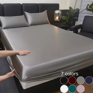 2/3pcs silky satin solid color fitted bed sheet set, dust-proof and dirt-resistant mattress cover, soft and comfortable bed sheet, skin-friendly and breathable, Breathable durable sheets, silk-like bedding, suitable for bedroom/dormitory