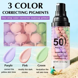 3-In-1 Color-Correcting Primer Color Corrector Makeup SPF 50, Brightening Oil-Control Moisturizer, Long-Lasting Makeup Base for Flawless Skin Tone