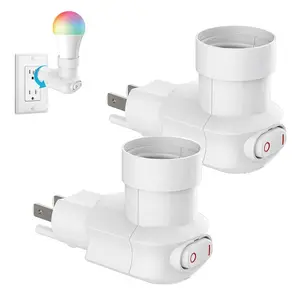 Outlet to Socket Adapter, 360° Rotatable Plug in Light Bulb Socket with On/Off Switch, 3-Prong Outlet to E26 E27 Screw Base Bulb Socket
