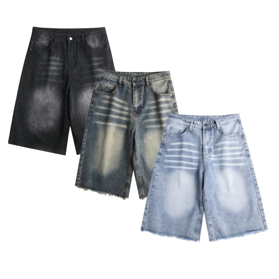 JUNBAOSS Men's Multi Pack Baggy Jean Shorts Y2K Casual Vintage Wide Leg Skater Denim Shorts Fashion Comfy Loose Fit Long Streetwear Hip Hop Summer Jorts Denim Shorts Below Knee