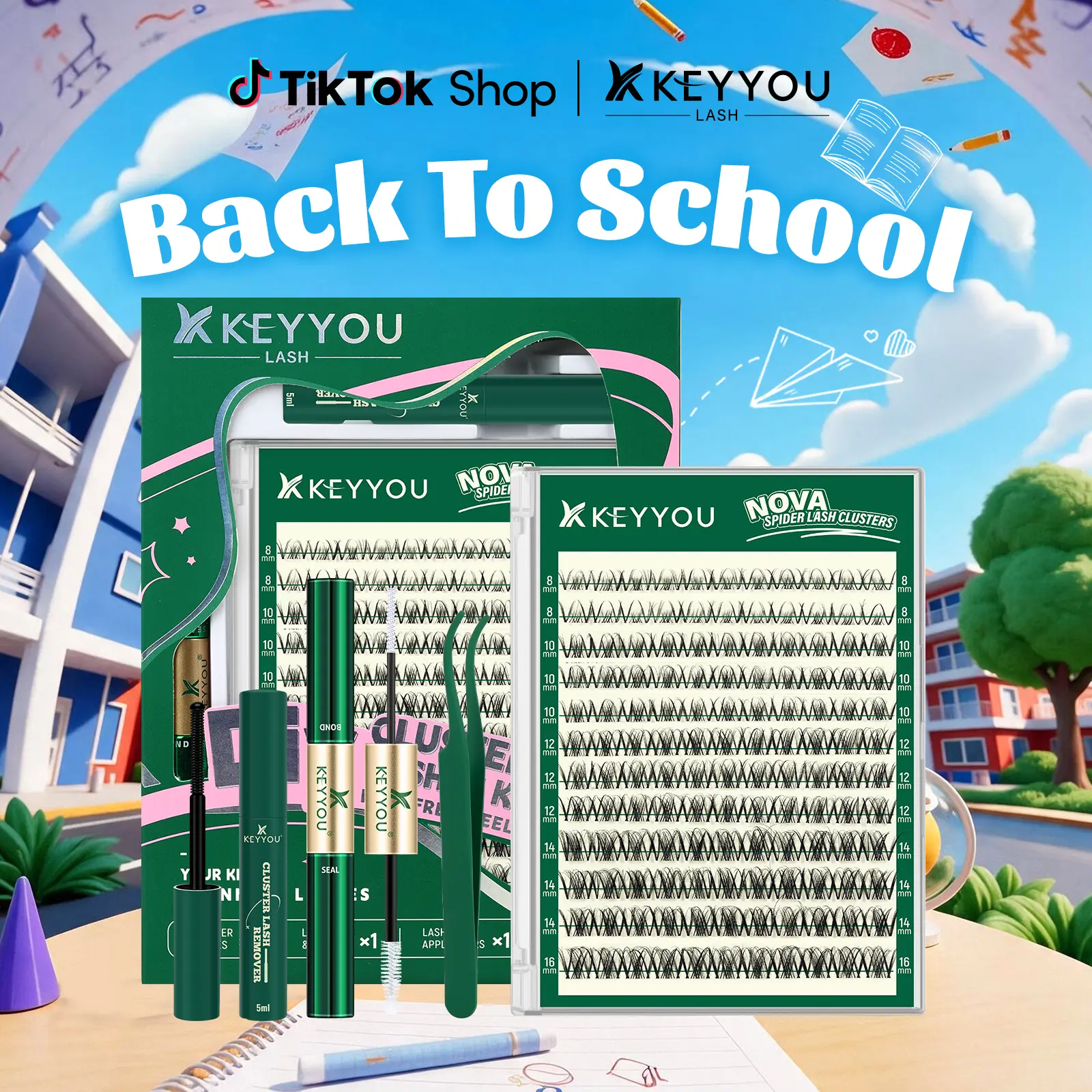 KEYYOU Nova Squirrel Fluffy LashClusters Kit Wispy Eyelash Clusters Kit Natural D Curl 8-16mm Clusters Eyelash Extension Ultra Thin Band Spider Lashes with Lash Tools for Daily Date Makeup #BackToSchool