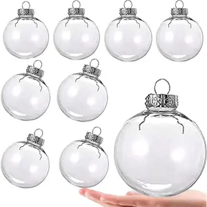 8 Pcs DIY Clear Plastic Fillable Balls Ornament, 3.15Inch Removable Top Clear Hanging Ball for Halloween Christmas Birthday Wedding Party DIY Crafts (80mm)
