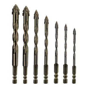 7 Pcs Sawtooth Eccentric Drill Bit Set, High-Strength Heavy Duty Concrete Drill Bit for Steel/Metal/Wood/Tile/Brick/Glass, Four-Flute Flute Serrated Eccentric Drill