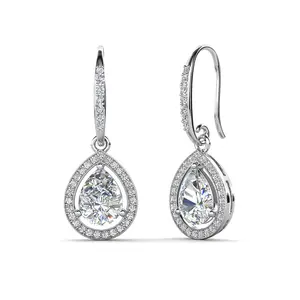 Isabel 18k White Gold Plated Halo Tear drop Earrings with Simulated Diamond Crystals