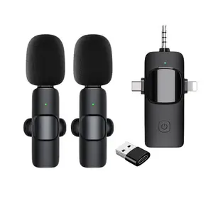3 in 1 Wireless Lavalier Microphone, Rechargeable Lapel Mic, USB Rechargeable Mini Microphone with Noise Reduction for Video Recording, Vlog, YouTube, TikTok, Audio