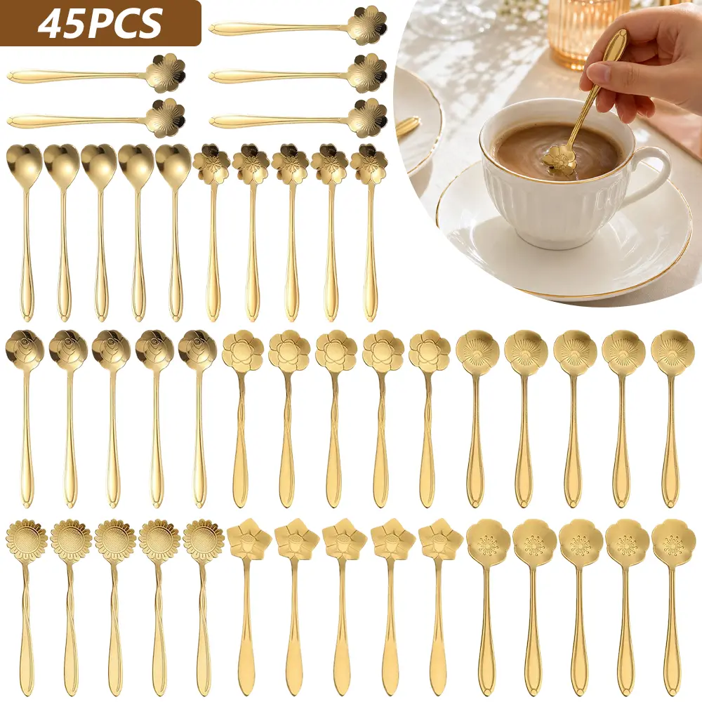 45 Pack Flower Spoon Coffee Teaspoon Set, Stainless Steel Coffee Tea Spoons for Drink Mixing Milkshake Jam