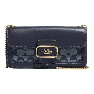 COACH Morgan 20 Classic Monogram Jacquard Snap Closure Crossbody Bag for Women, Chambray Denim Blue