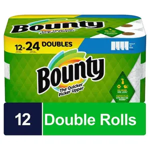 Bounty White, Select-A-Size Paper Towel Roll (12 Double Rolls), The Quicker Picker Upper, 2X More Absorbent, Choose Your Sheet Size, Use Less Paper Towel, Most Awarded Paper Towel.